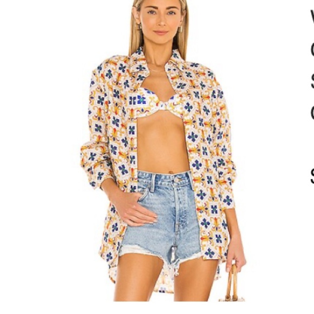 We Wore What Printed Dad Button Down Shirt Oversized